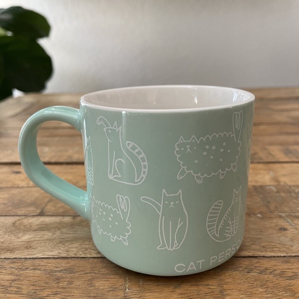 Parker Lane Mug Cat Person Coffee Tea Cup Mint Green Aqua 16 Oz Stoneware - Picture 4 of 10